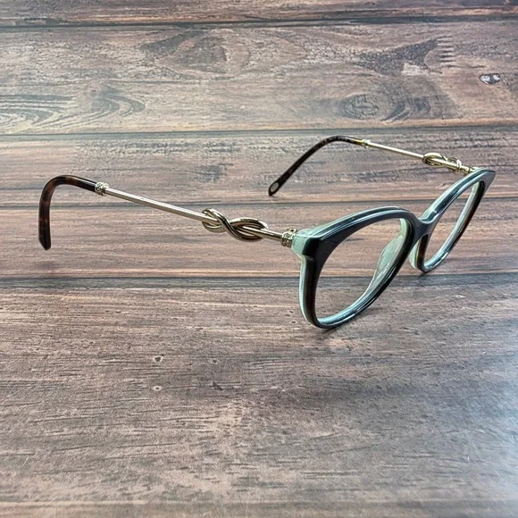 Tiffany & Co TF 2117 Tortoise Mint Green Cat Eye Eyeglasses Gold Knot 51-16-140 - Picture 5 of 8